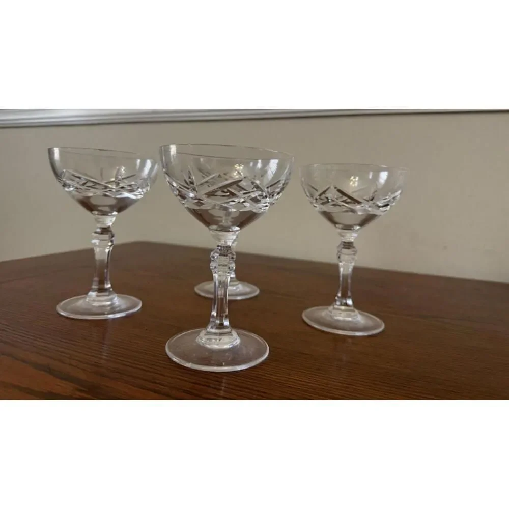 4 Vintage Tiffin-Franciscan Keats Pattern Coupe Champagne Glasses Crystal